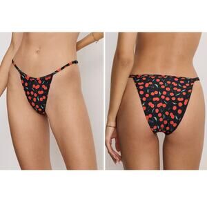 Good American Cherry Print Bikini Bottoms Black Red 2XL NWT Adjustable Sides